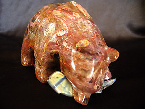 Petrified Wood Bear Eating Fish