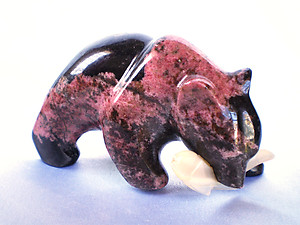 Rhodonite Bear Eating Fish